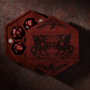 Dragon | Dice Box DnD | PURPLE HEART WOOD | Dice Vault | DnD Dice Set - Picture 1 of 5