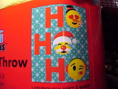 ALMAR Emoji Expressions Christmas Blanket Ho Ho Ho Emojis Blue Plush Throw 50in X 60in