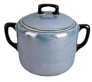 Bavaria Porcelain Covered Sugar Bowl Blue Luster with Black Handles - AS IS - Picture 1 of 7