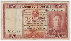 Southern Rhodesia 10 Shillings 1944 P9b King George Beadle & Fox Victoria Falls