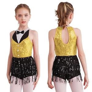 Kids Girls Dance Dress Back Keyhole Leotard Christmas Dancewear Party Romper - Picture 1 of 59