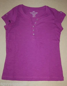 Girls S/S Tee Shirt MAGENTA PURPLE Glitter Buttons M 7-8 - Picture 1 of 2
