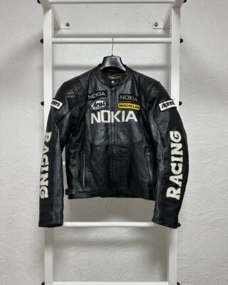 Chaqueta de moto de cuero vintage Alpinestars Nokia para hombre, negra, talla M Foto 1 de 4