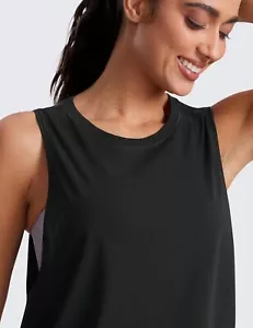 Pima Cotton Cropped Workout Tank Tops for Women - Sleeveless Sports Gym Shirts - Picture 1 of 66