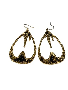 ANTHROPOLOGIE Pendientes Turmalina Negra "Kesef" Tono Dorado Boho Colgante Gota Nuevos - Imagen 1 de 7
