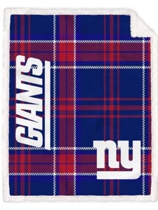 New York Giants NFL 50'' x 60'' Plaid Ultra Fleece Sherpa Blanket-F42799256 - Picture 1 of 1
