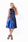  Lipsy Sistaglam  BLUE Satin Prom Dress With Oversized Floral Print 10 NEXT 
