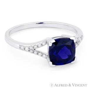 1.85ct Cushion Lab-Created Sapphire & Diamond Halo 14k White Gold Promise Ring - Picture 1 of 1