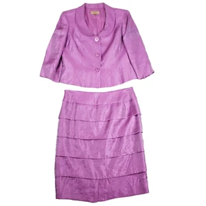 Kasper Skirt Suit Tiered Set Classic Fit Size 14 Pink Mother Of The Bride Office - Picture 1 of 13