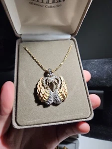 NOLAN MILLER ENTWiNED NESTiNG SWAN GOLD PAVE RHINESTONE PENDANT NECKLACE w/ BOX - Picture 1 of 2