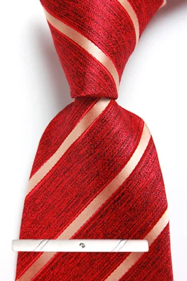 Nueva corbata clásica a rayas roja amarilla tejida jacquard 100 % seda para hombre Foto 1 de 4