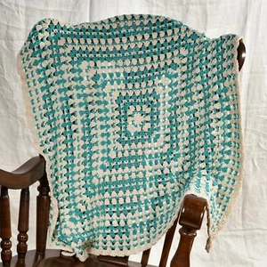 New hand crochet lap throw blanket cotton, upcycled sweater yarn 36" x 36" - Picture 1 of 3