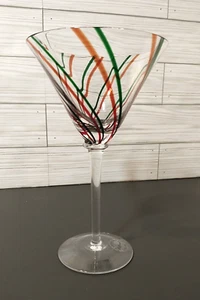 Artland Hand Blown Martini Glass Holiday Red/Green Striped - 7.5" Tall - Picture 1 of 7
