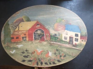Hand Painted Primitive Shaker Style Stenciled F.O. Merz Wood Oval Handled Box - Picture 1 of 6