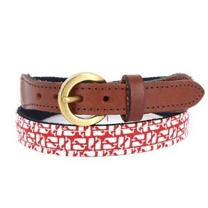 Vineyard Vines Belt Women 30 Red Mini Whale Canvas Leather Trim Brass Buckle - Picture 1 of 18