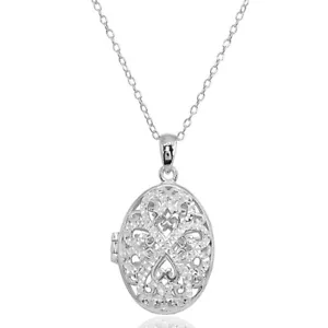 Sterling Silver Polished Diamond-Cut Oval Filigree Locket Necklace - Picture 1 of 4