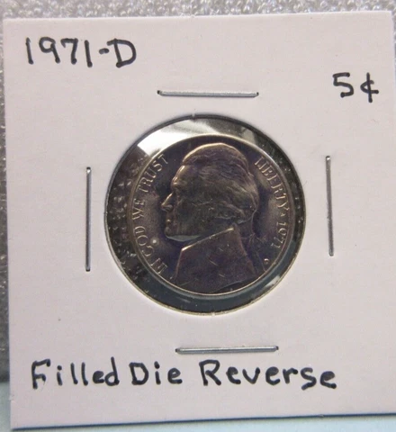 Error Filled Die Reverse 1971-D Jefferson Nickel 5 Cents Coin Cover