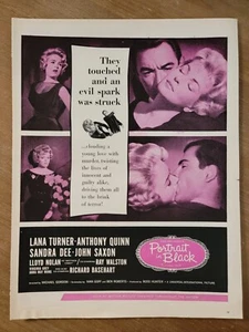 Vintage 1960 Portrait In Black Movie Film Lana Turner Sandra Dee Print Ad - Picture 1 of 1