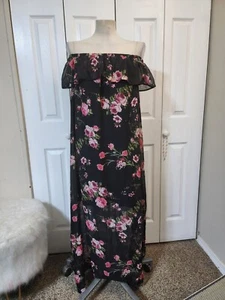 J Mode USA Übergröße schulterfreier Blumenmuster Rüsche Maxikleid Größe 2X - Bild 1 von 9