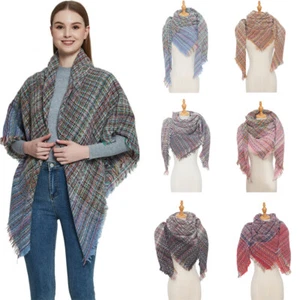Fine Plaid Square Fashion Scarf Shawl Polyester Circle Yarn Women Keep Warm - Picture 1 of 19