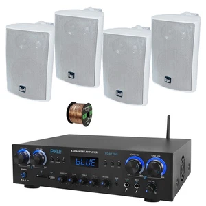 Pyle PDA77BU 4 Canales Home Audio Receptor Bluetooth, 4x 4" Altavoces Blancos, Cable - Imagen 1 de 8