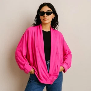 Vintage Liberation Hot Pink Batwing Jacket 80s Kimono Style Made in USA - Bild 1 von 8