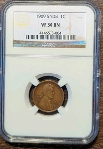 1909-S VDB Lincoln Wheat Cent NGC VF30 The Key Date - Picture 1 of 5