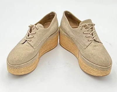 STUART WEITZMAN WOMENS BEIGE LINEN KENT PLATFORM OXFORD SHOE SIZE 8.5 LUXURY - Image 1 of 4