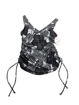 Croft & Barrow Womens Tummy Slimmer Tankini Top Size 8D Black White Floral New - Image 1 of 4