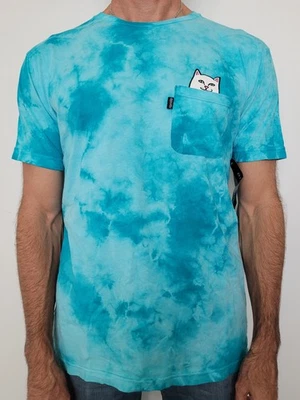RIP N DIP Blue & Teal Tie Dye Lord Nermal Pocket Cat Tee Size Men's Large - NEW - Image 1 of 4