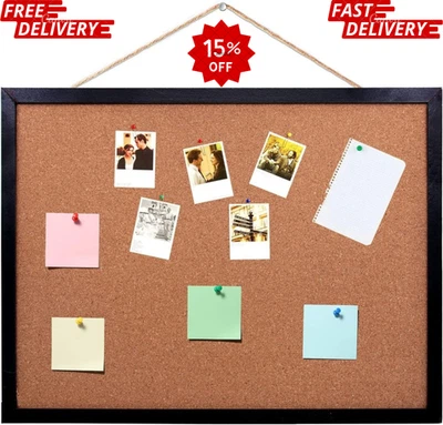 Black Cork Board Bulletin Board, 14.6"X 11" Cork Board, Oak Wood Finish Frame, W - Image 1 of 4