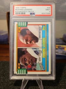 1990 Topps #28 Rushing Leaders (Barry Sanders / Christian Okoye) PSA 9 MINT - Picture 1 of 2