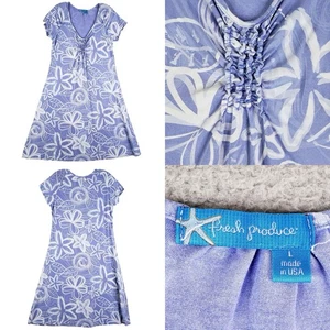 Fresh Produce Dress Sheath Blue Floral Ruched Neckline Women’s Size Large L - Picture 1 of 9