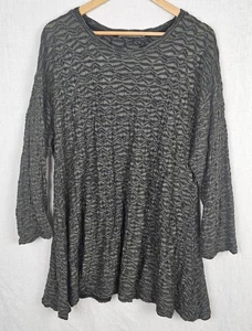 Locker geschnittene Damen 2X Tunika grün schwarz strukturiert asymmetrisch Langarm Lagenlook - Bild 1 von 8