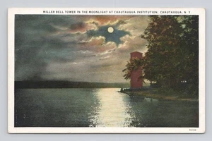 Postcard Miller Bell Tower In Moonlight, Chautauqua Institution, Chautauqua, NY - Picture 1 of 2