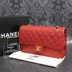 Bolso de Hombro Chanel Matelasse Piel de Cordero Rojo Mediano Doble Solapa #2811 Rise-on - Imagen 1 de 24