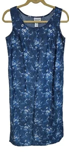 Coldwater Creek Denim Jumper Dress Womens Blue Floral Sleeveless Maxi Prairie P6 - Picture 1 of 3