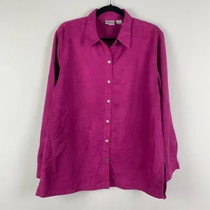 Chicos Faux Suede Button Up Shirt Womens 2 US Large Pink Long Sleeve - Picture 1 of 9