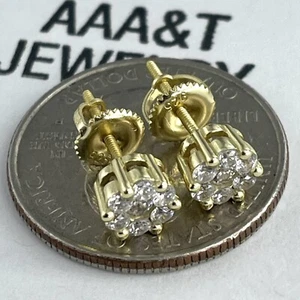 SOLID 925 STERLING SILVER ICY BLING CUBIC ZIRCONIA CLUSTER 6.5mm AROUND EARRING - Picture 1 of 2