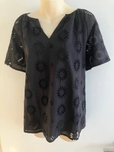 NWOT Sass 14 16 Black Broderie Anglais Top ~ Kirby Short Sleeve Blouse - Picture 1 of 4