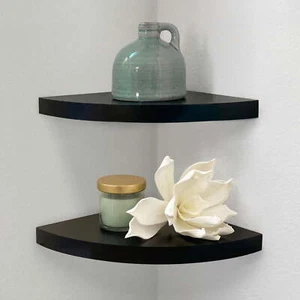 Mainstays 9.45" Wood Round Corner Floating Shelf, Set of 2, Black - Picture 1 of 5