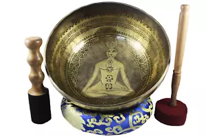 Chakra de curación y mantra de oración tallado en el Himalaya 7 metales cuenco de curación - Imagen 1 de 7
