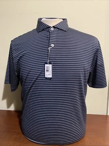Johnnie-O Beau Mens medium Navy Stripe Golf Polo Shirt New Nwt - Picture 1 of 5