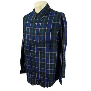 Chaps Men's Easy Care Twill Button Down Long Sleeve Black Blue Plaid Shirt Large