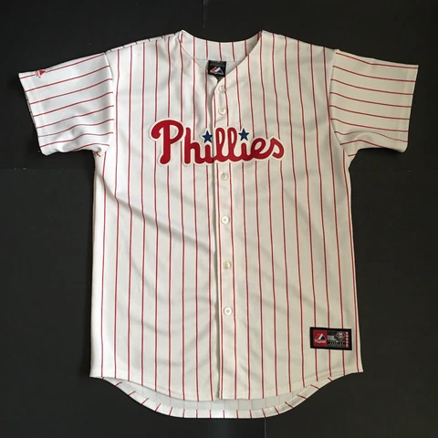 Youth Majestic MLB Phila Phillies Cliff Lee  jersey White/ Red Pin Stripes Sz XL Cover