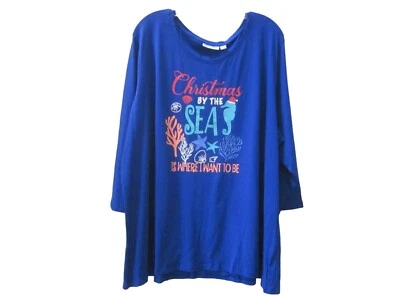 NUEVO CON ETIQUETAS KIWI FRESH Azul NAVIDAD POR EL MAR Seahorse Coral Manga 3/4 Camiseta Talla 3X Foto 1 de 4