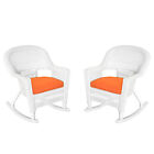 White Rocker Wicker Chair with Orange Cushion -  Set of 2