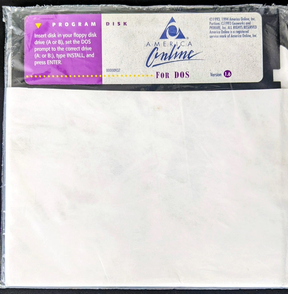Rare AOL Version 1.6 for DOS Collectible Disk, Vintage America Online, 1993 ! - Image 1 of 1