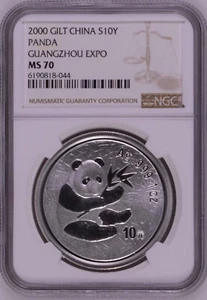 2000 China 10 Yuan - Guangzhou Stamp & Coins Expo 1oz Panda Silver Coin NGC MS70 - Picture 1 of 2