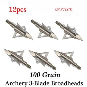 Archery Blade Arrowheads Broadheads 100 Grain Arrow Tips Points Bow Shooting - Picture 1 of 6